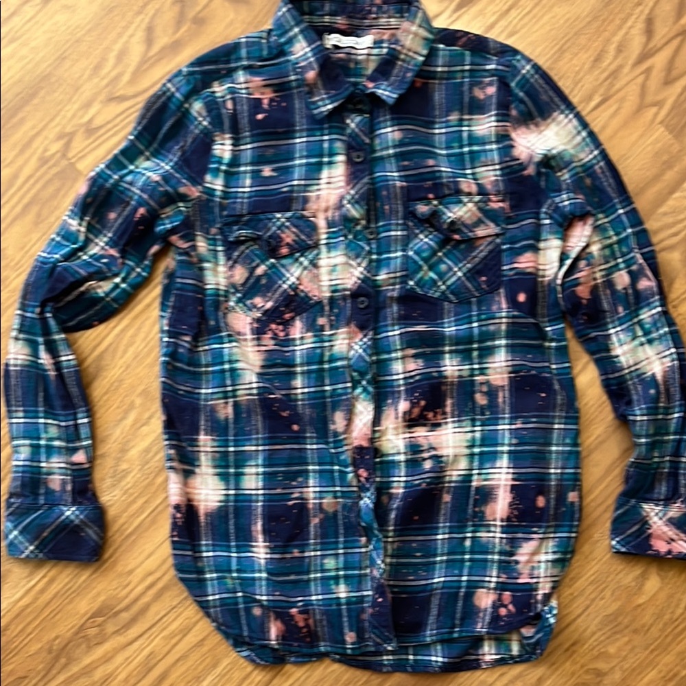 Volcom Bleached Flannel Shirt Button-Up Shirt Size Small S